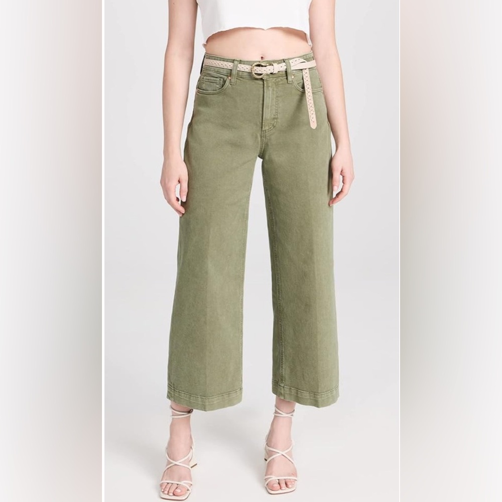 Paige Anessa Wide Leg Cropped Jeans in Vintage Mossy Green Size 29